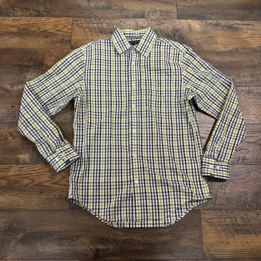 Banana Republic Non Iron Classic Fit‎ Plaid Button Down Shirt Men's S Green Blue